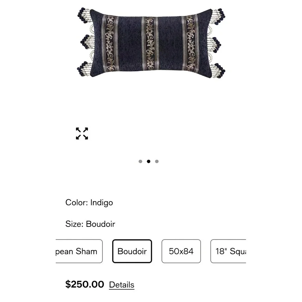 Bridgerton Middlebury Boudoir Pillow Embroidered Indigo Navy Blue Beaded READ